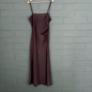 House of Harlow 1960 Brown Satin Slip Maxi Dress L | Chic Minimalist Formal